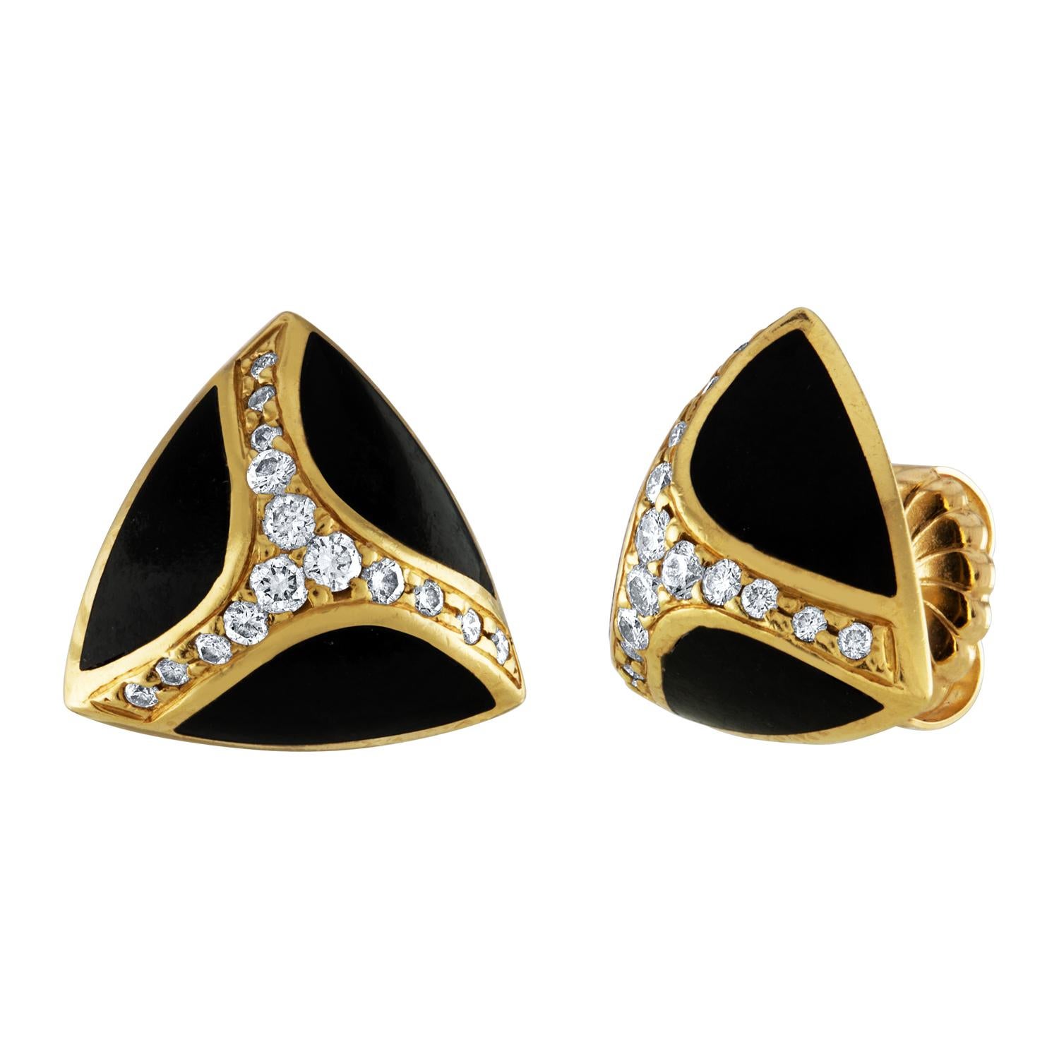 Bernard K. Passman Black Coral and Diamonds Gold Earrings