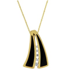 Bernard K. Passman Black Coral and Diamonds Gold Pendant Necklace