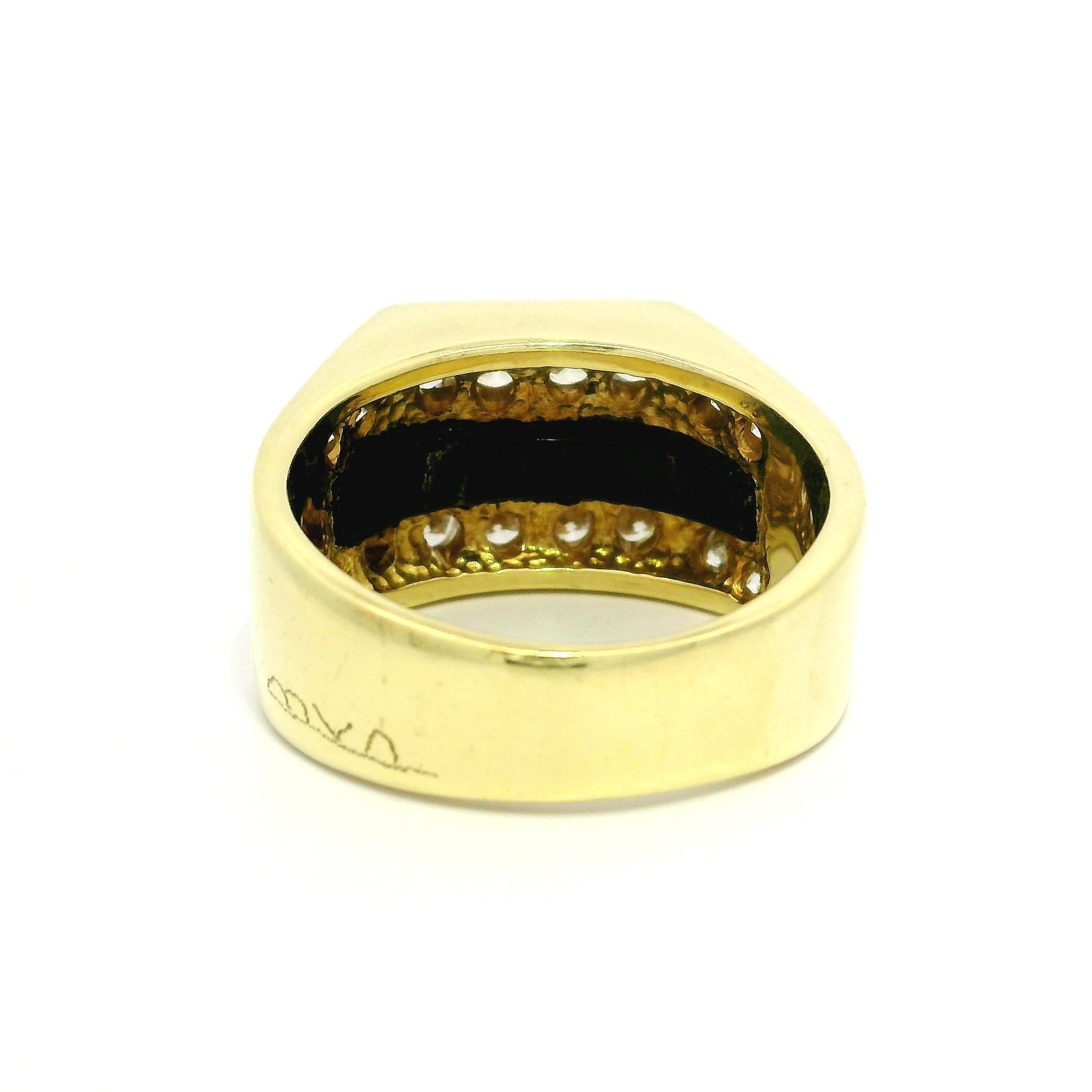 Bernard K Passman Men's 18k Yellow Gold Black Coral & Diamond Squared Band Ring For Sale 2
