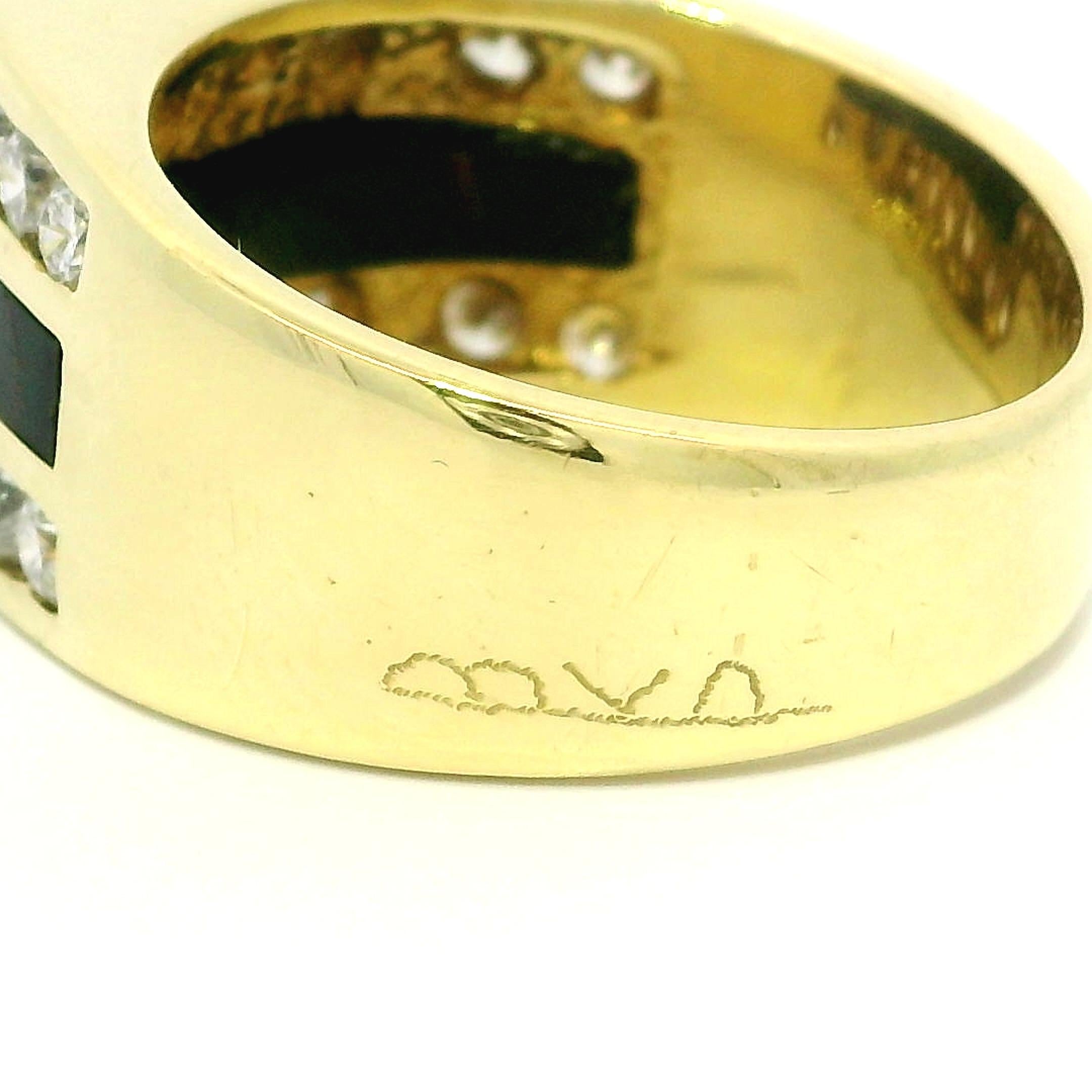 Bernard K Passman Men's 18k Yellow Gold Black Coral & Diamond Squared Band Ring For Sale 4