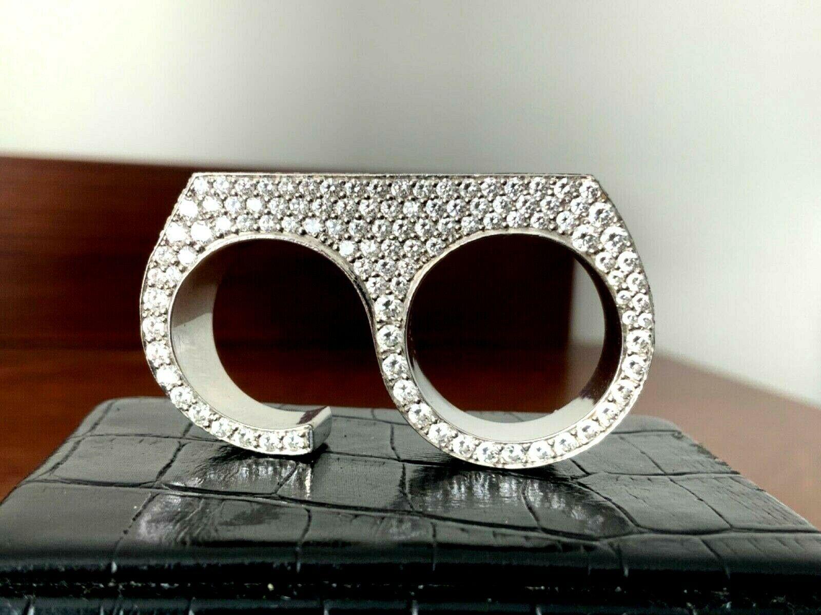 Art Nouveau Bernard K Passman Platinum Diamond and Black Coral Two Finger Ring 8 Carat, 2012