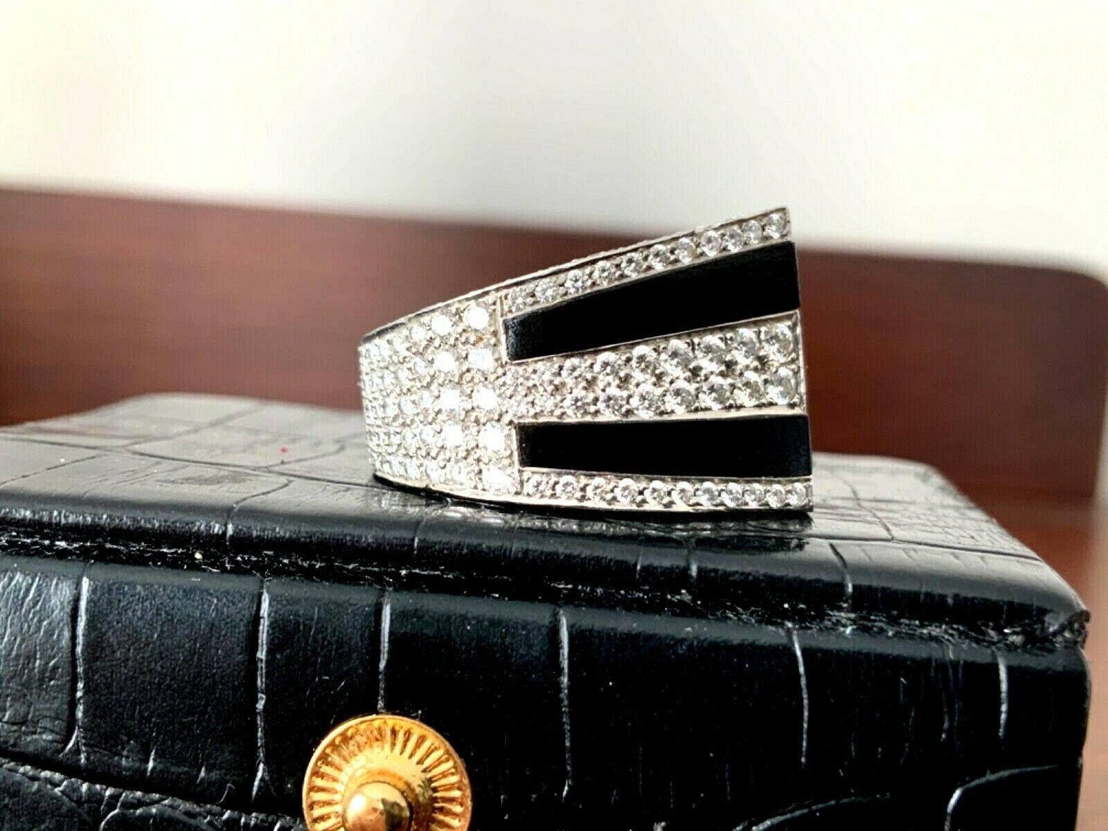 Bernard K Passman Platinum Diamond and Black Coral Two Finger Ring 8 Carat, 2012 3
