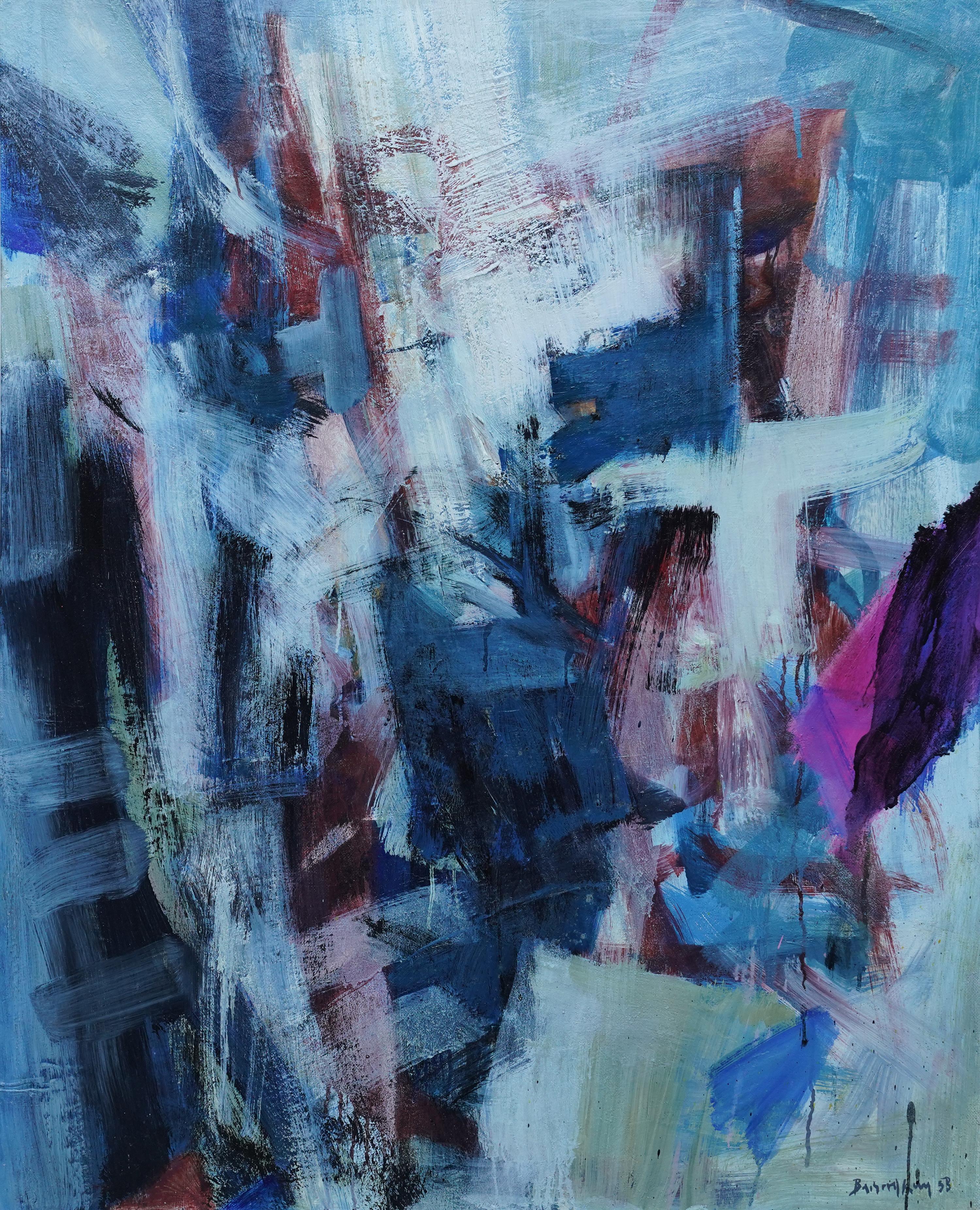 Blue Psalm - British Fifties Abstract Expressionist exhibited art oil painting - Painting by Bernard Kay 