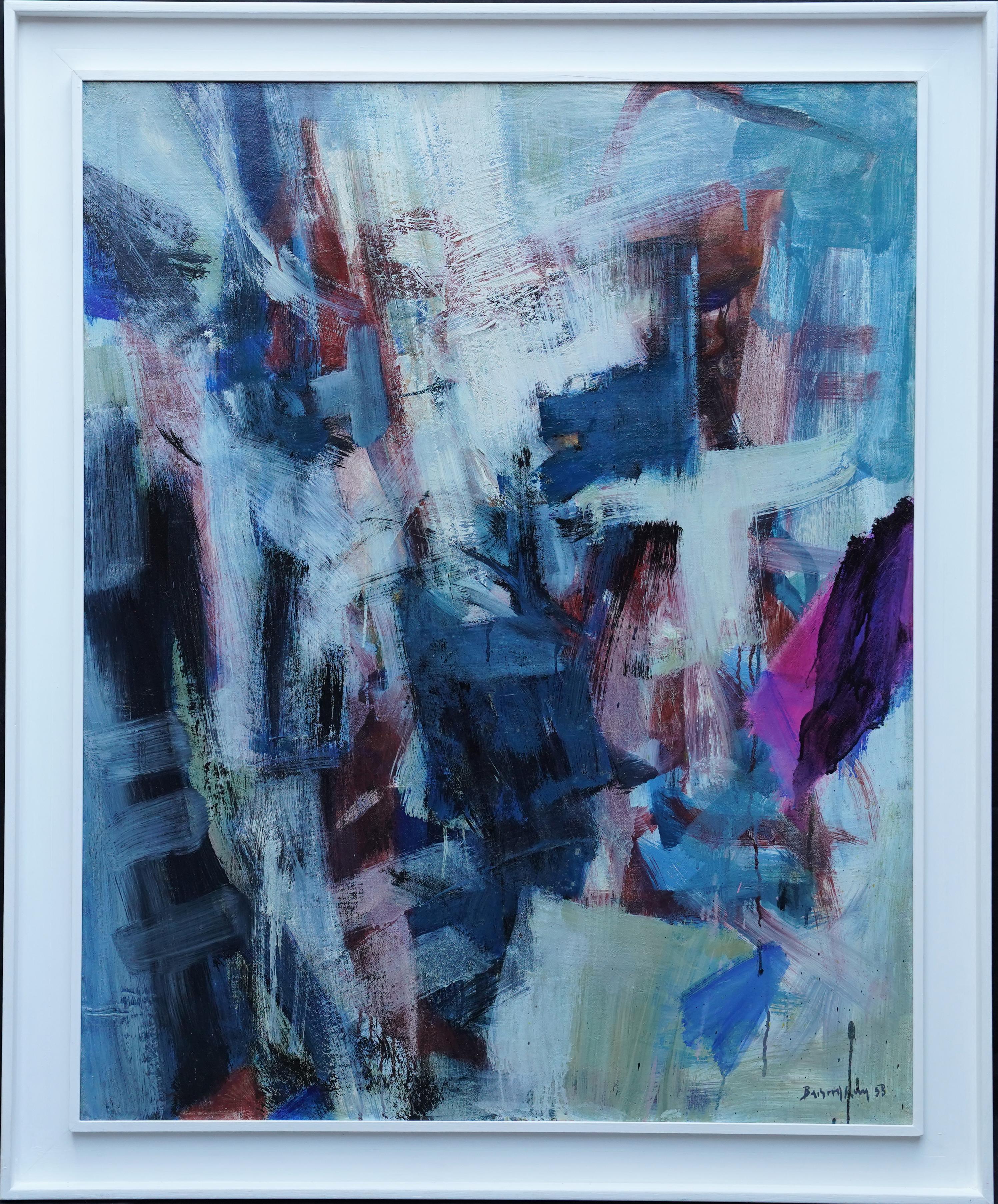 Bernard Kay  Abstract Painting - Blue Psalm - British Fifties Abstract Expressionist exhibited art oil painting