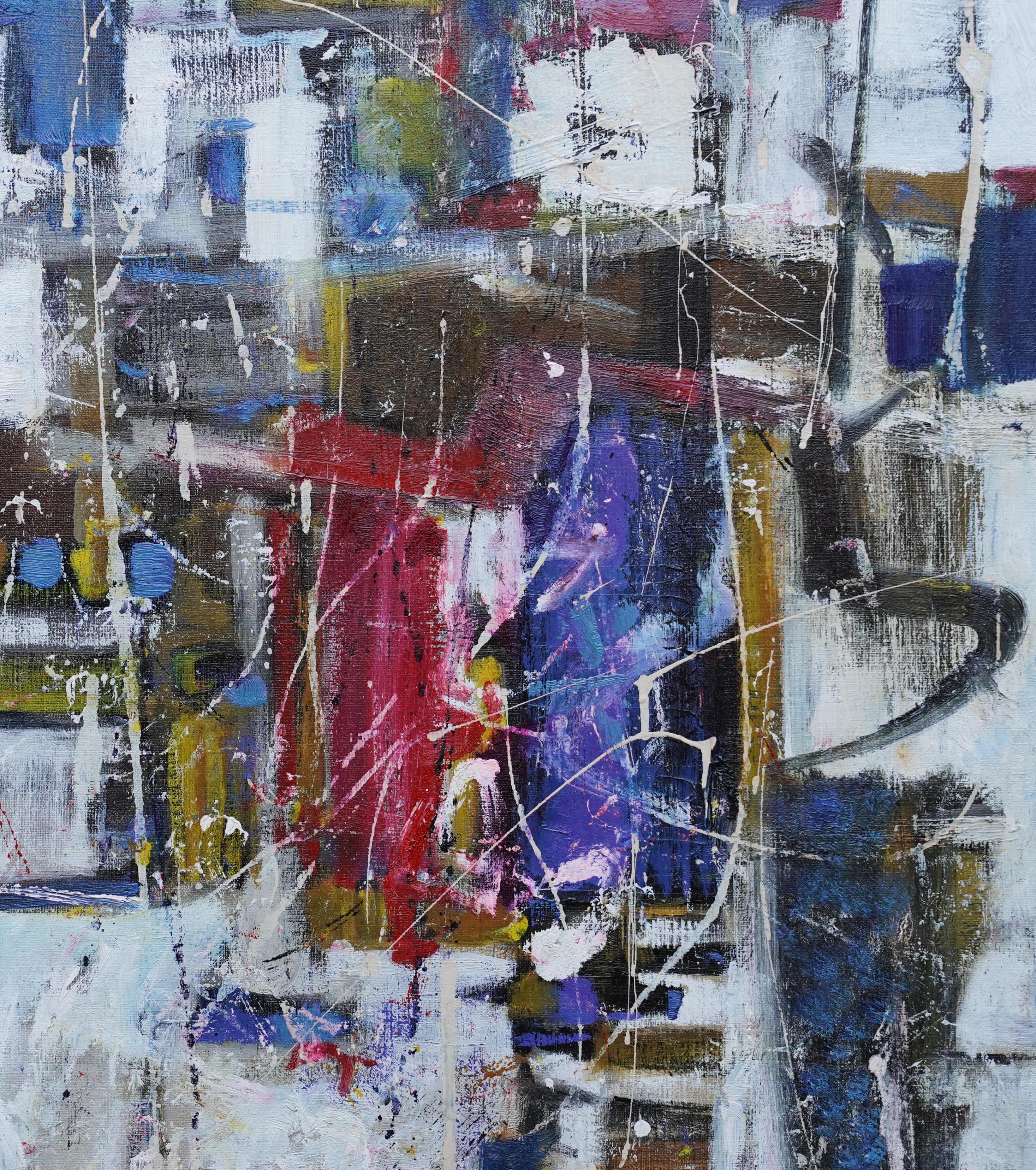 Cosmos - British Fifties Abstrakt-expressionistische Kunst Ölgemälde in Rot, Weiß und Blau (Abstrakter Expressionismus), Painting, von Bernard Kay