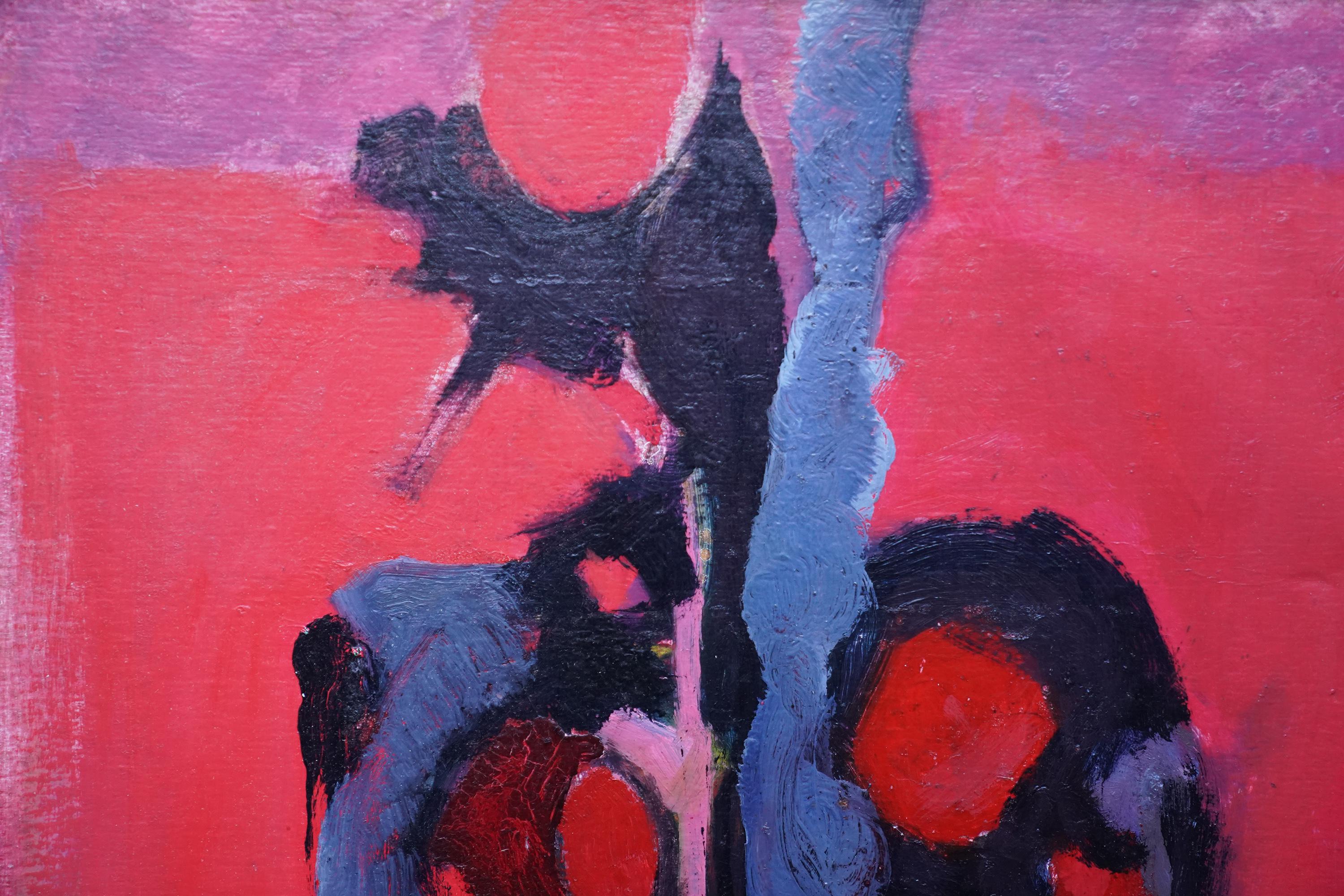 Red Abstract, London 1955 - Ölgemälde des britischen abstrakten Expressionismus (Violett), Abstract Painting, von Bernard Kay