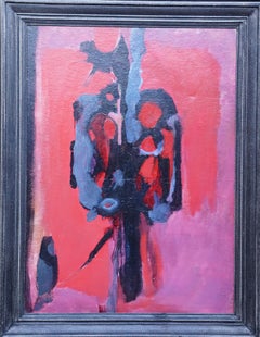 Vintage Red Abstract, London 1955 - British Abstract Expressionist art oil painting