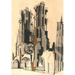 Bernard Kay (1927-2021), gravure du milieu du 20e siècle, Laon