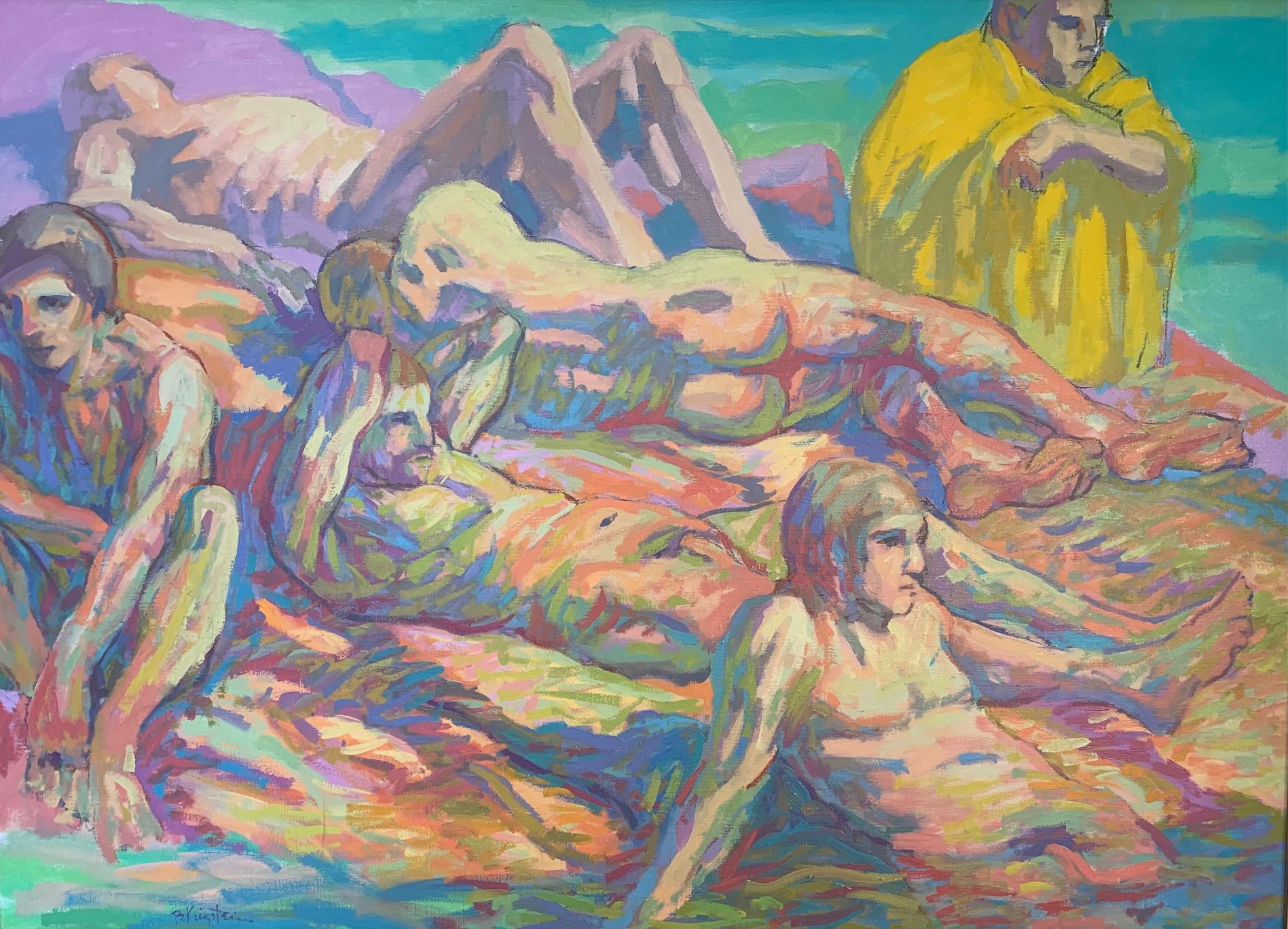 "Ausable River Bathers" Nude men Figurative Ashcan School Oil On Canvas 