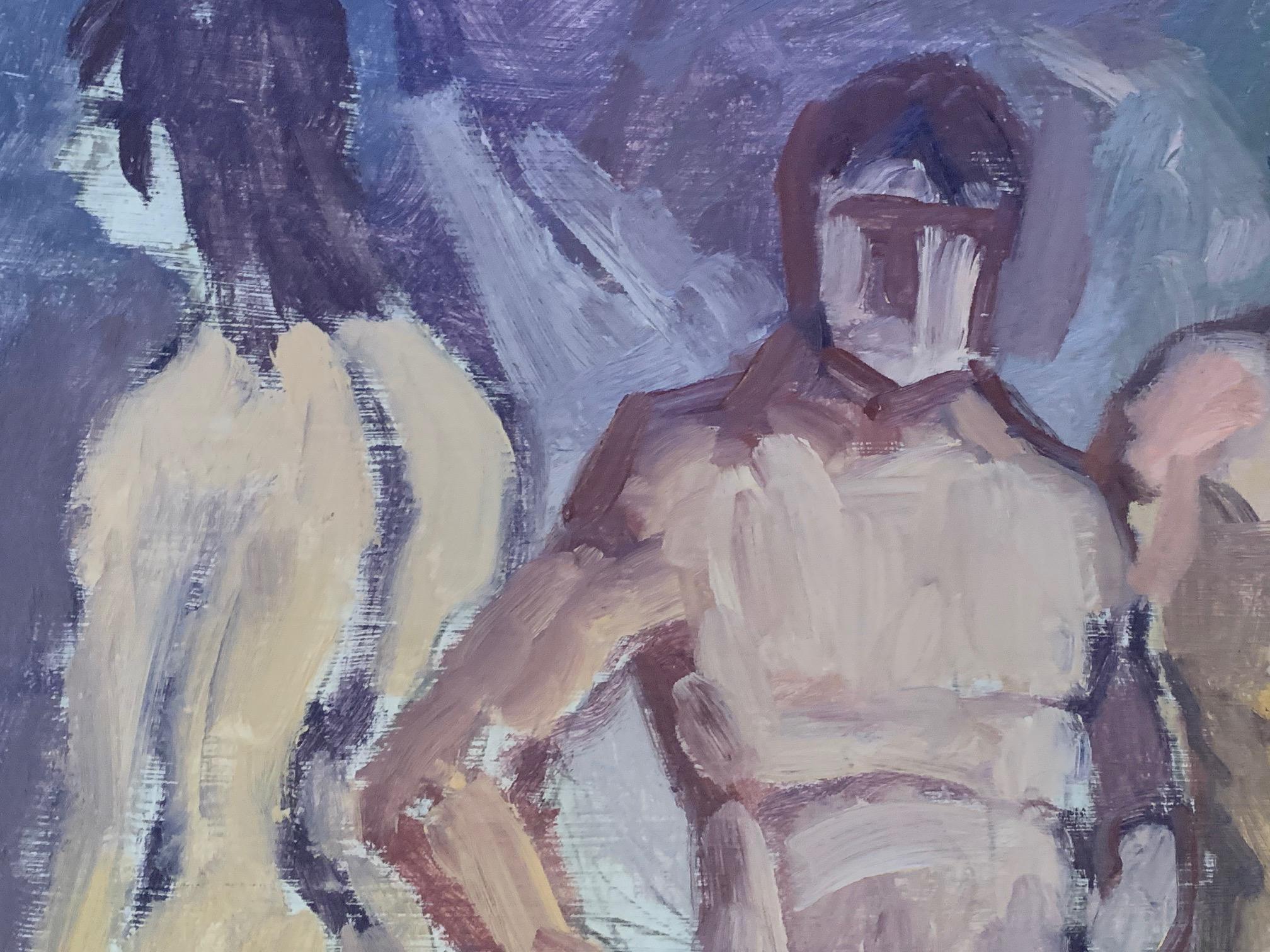 Original figurativer junger nackter Herren „The Bathers“  O/B der Ashcan-Schulebewegung – Painting von Bernard Krigstein