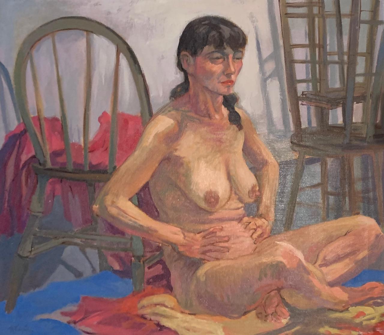 Bernard Krigstein Figurative Painting - ‘Claessens ‘ Figurative Female Nude Model Young Woman  Seated Ashcan School O/C