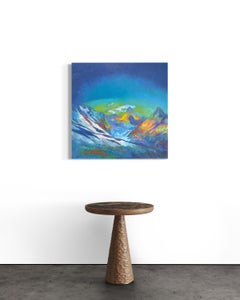 "Rocky Mountains" - Colorful Modern Abstract Impressionism Landscape - Blue Sky