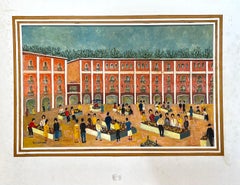 Grande dipinto modernista/cubista degli anni '50 - Figure in Bigli