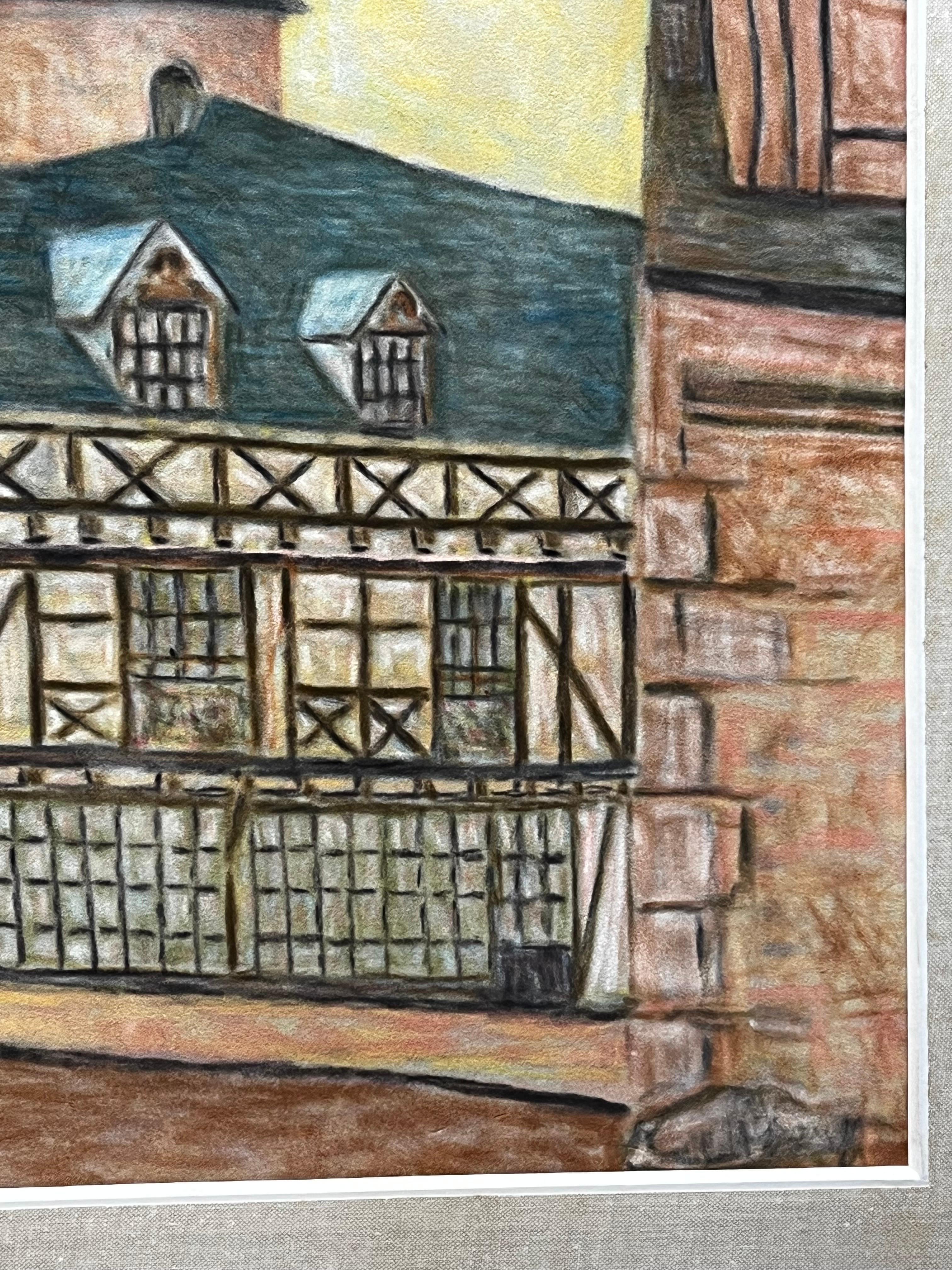 1950's Big Modernist/ Cubist Painting - French Building For Sale 2