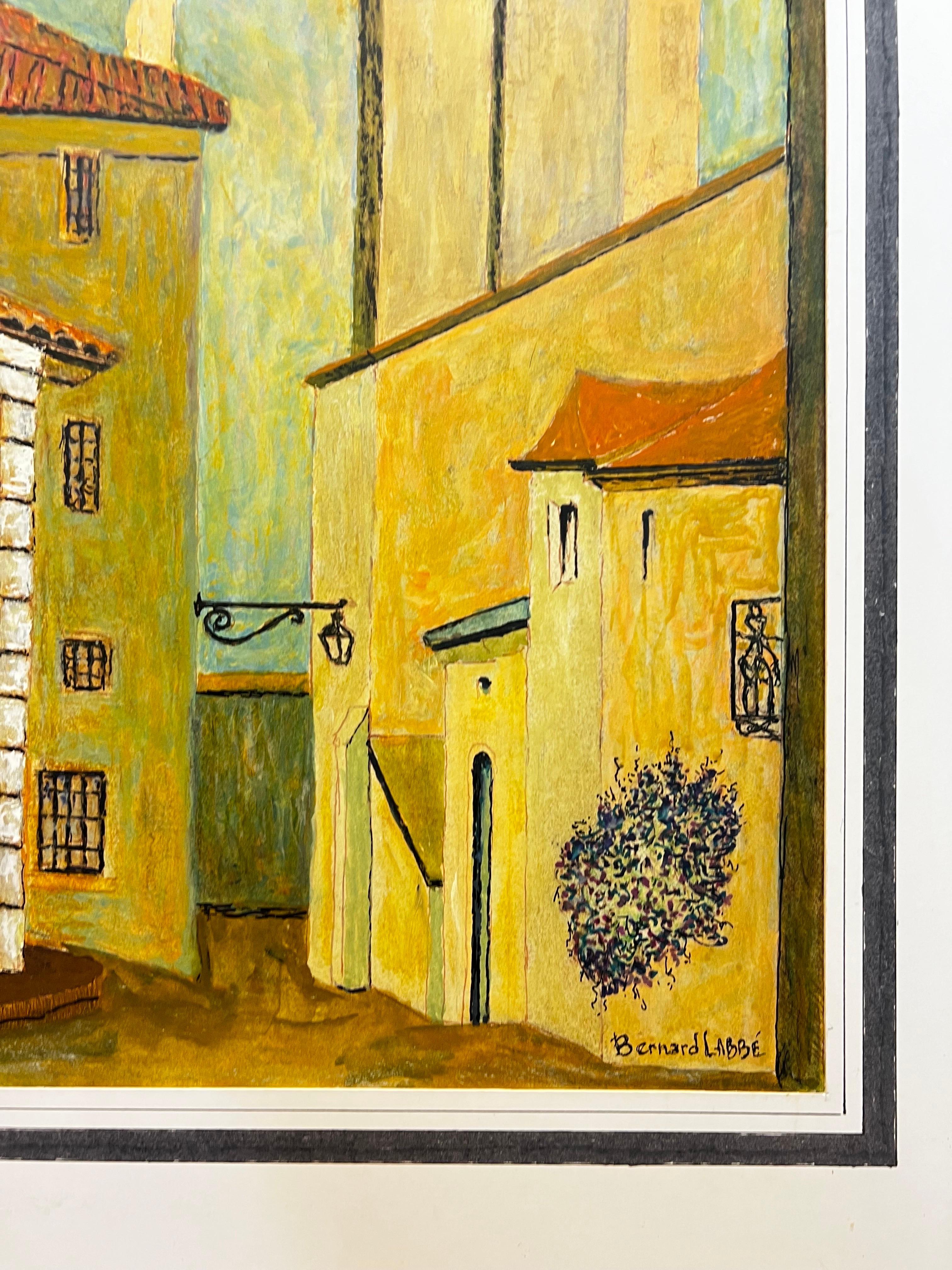 Grande peinture moderniste/ cubiste des années 1950 - Rues paisibles d'un village français en vente 1