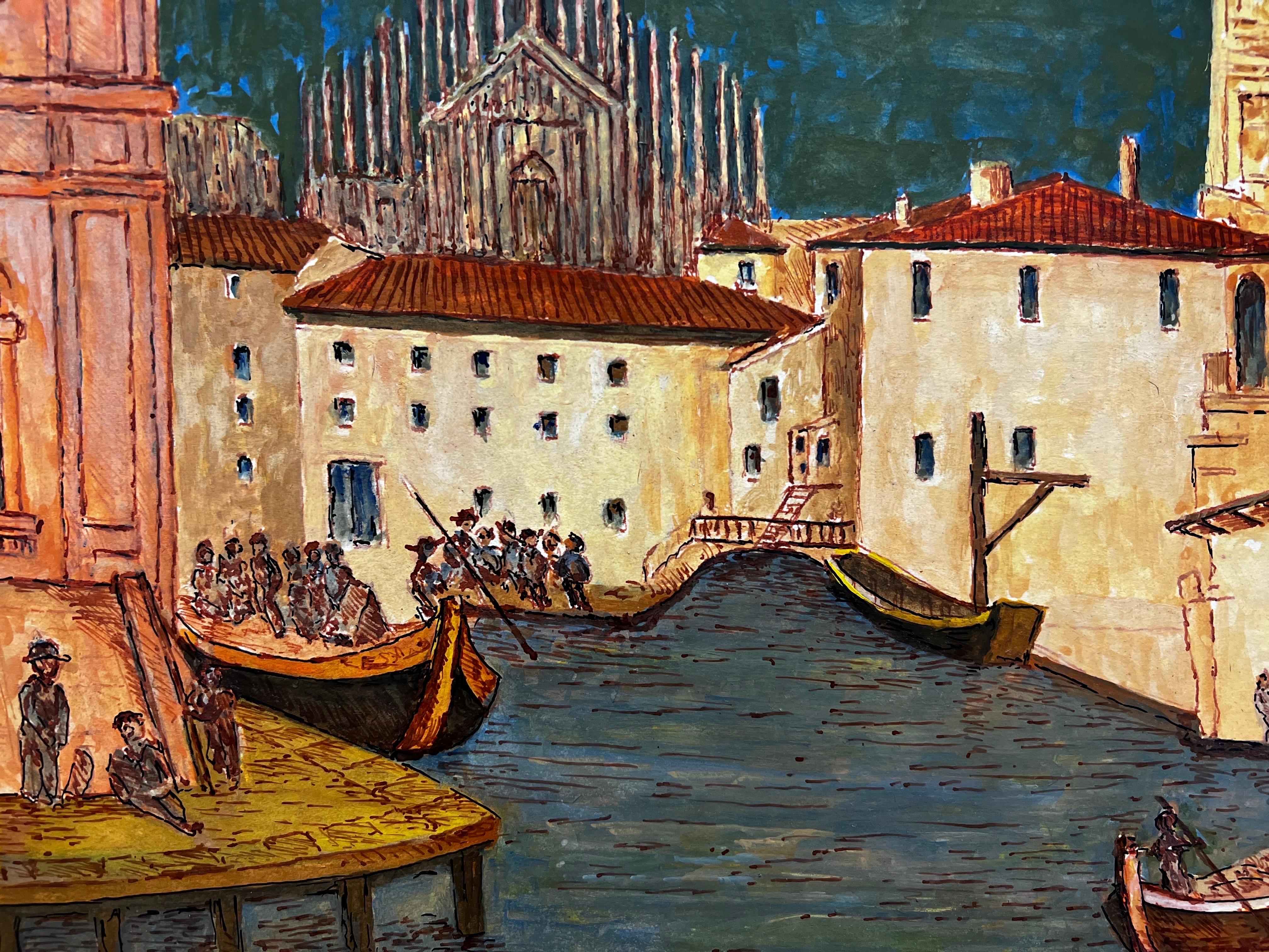 1950's Big Modernist/ Cubist Painting - Stunning Milan Scene For Sale 1