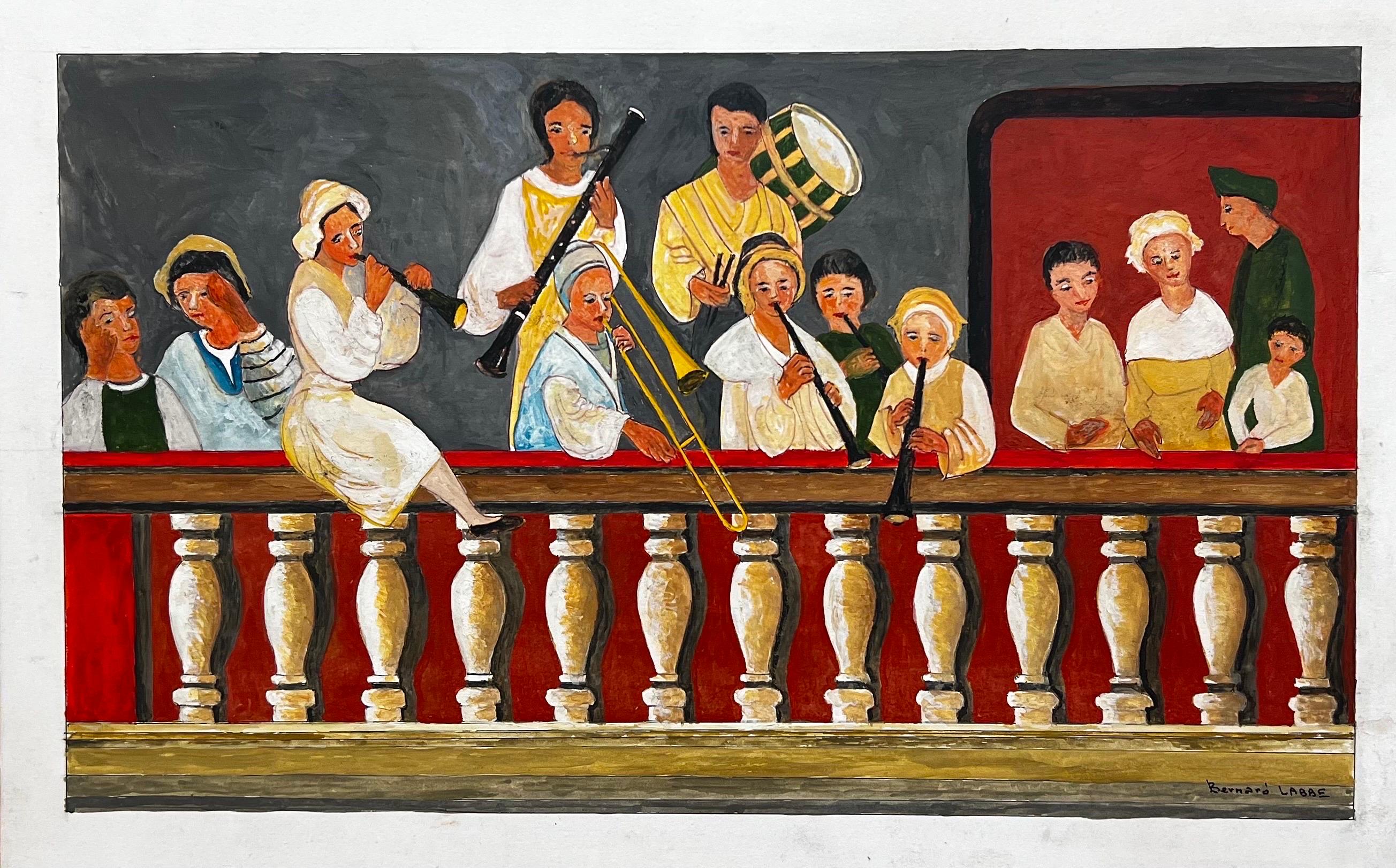 Figurative Art di Bernard Labbe - Grande dipinto modernista/cubista del 1950 - La banda sulla terrazza