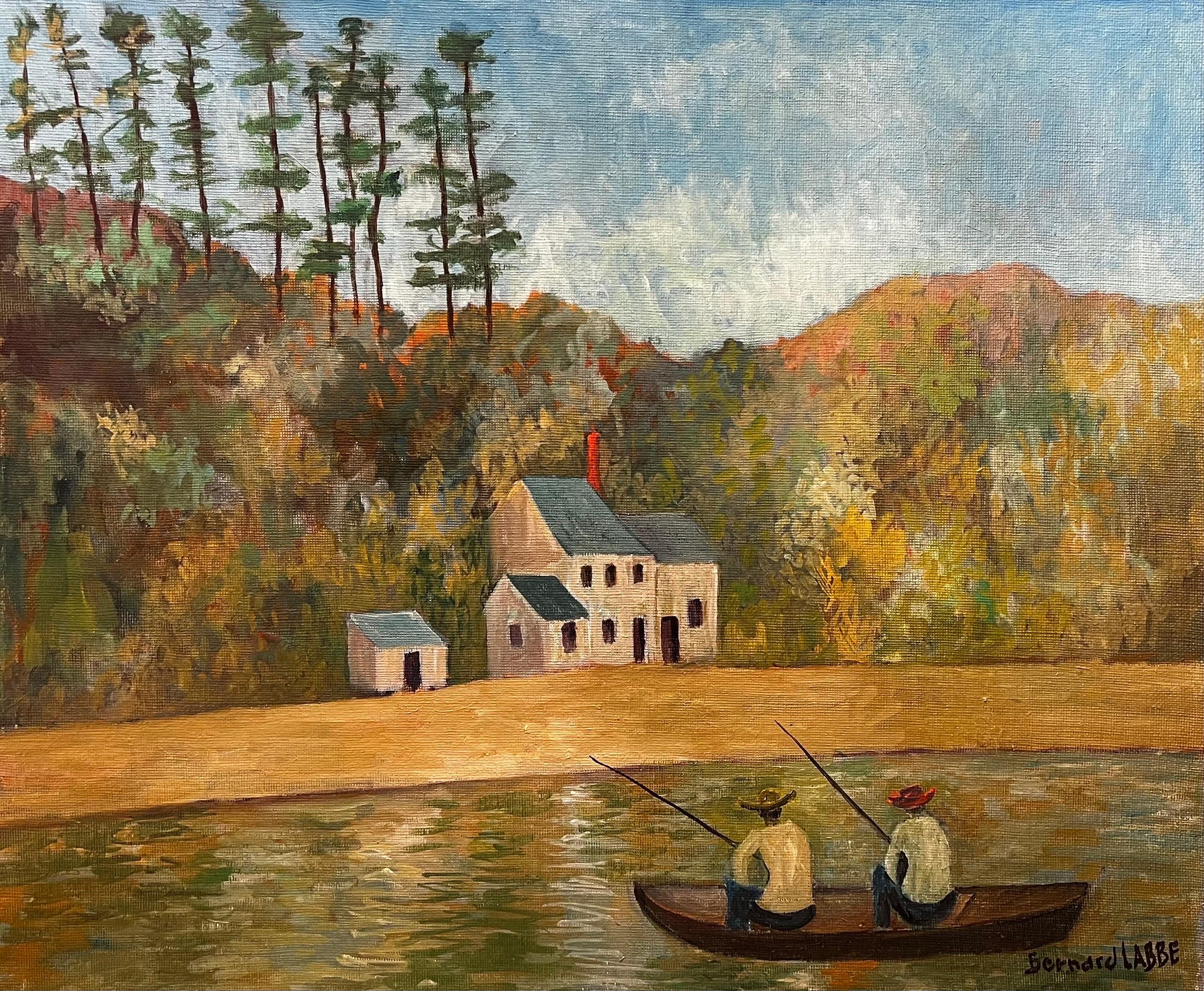 Bernard Labbe Landscape Painting - 1950's Big Modernist/ Cubist Painting - The Two Fishermen