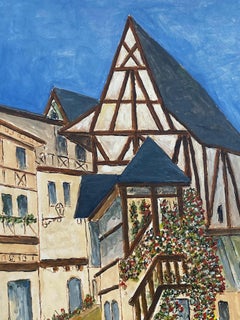 Pittura francese modernista/cubista degli anni '50 - Bellissima città francese con due figure