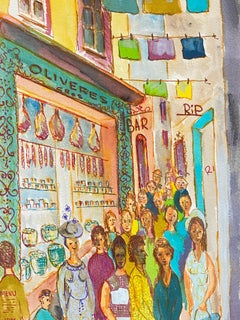 1950's French Modernist/ Cubist Painting - Colourful Busy Street Scene