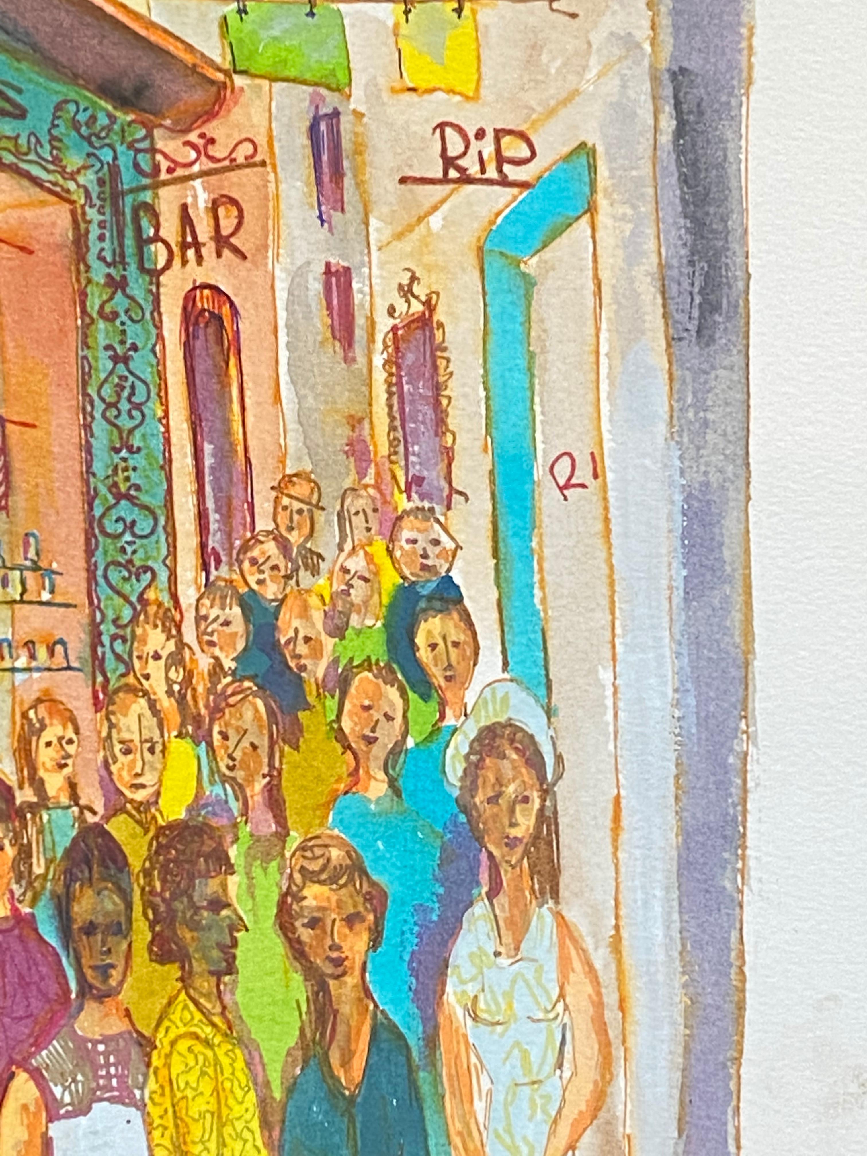 Quadro cubista/modernista francese degli anni '50 - Scena di strada colorata e trafficata - Landscape Art Beige di Bernard Labbe