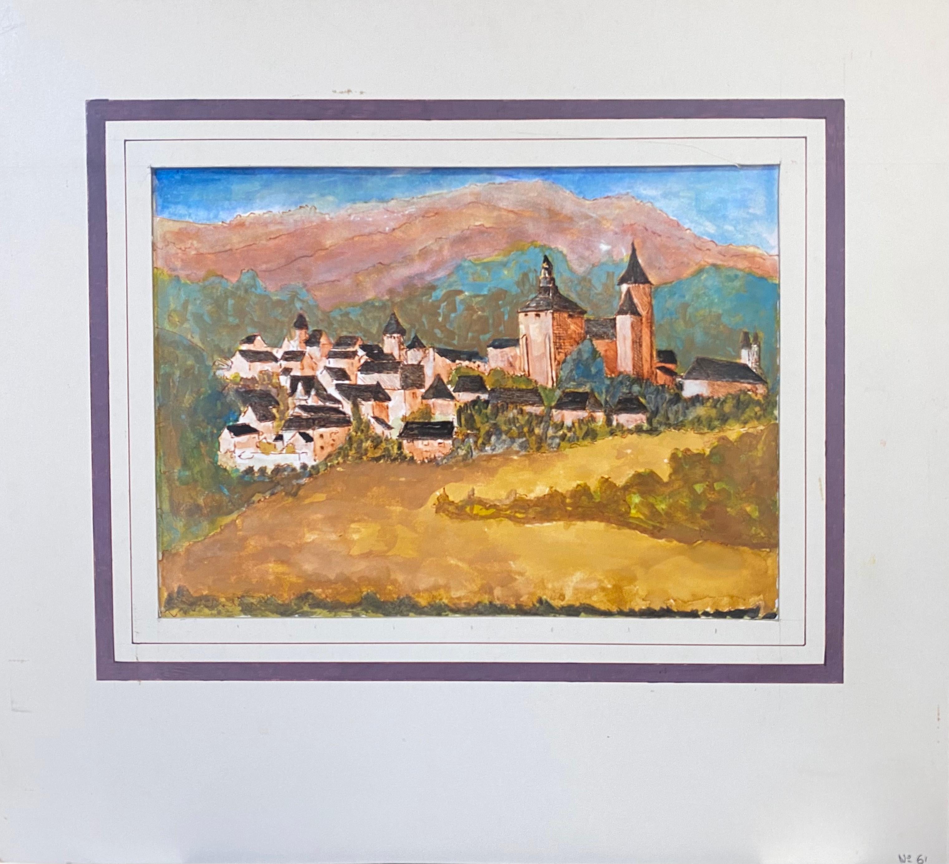 1950's French Modernist/ Cubist Painting - Colourful French Town Landscape