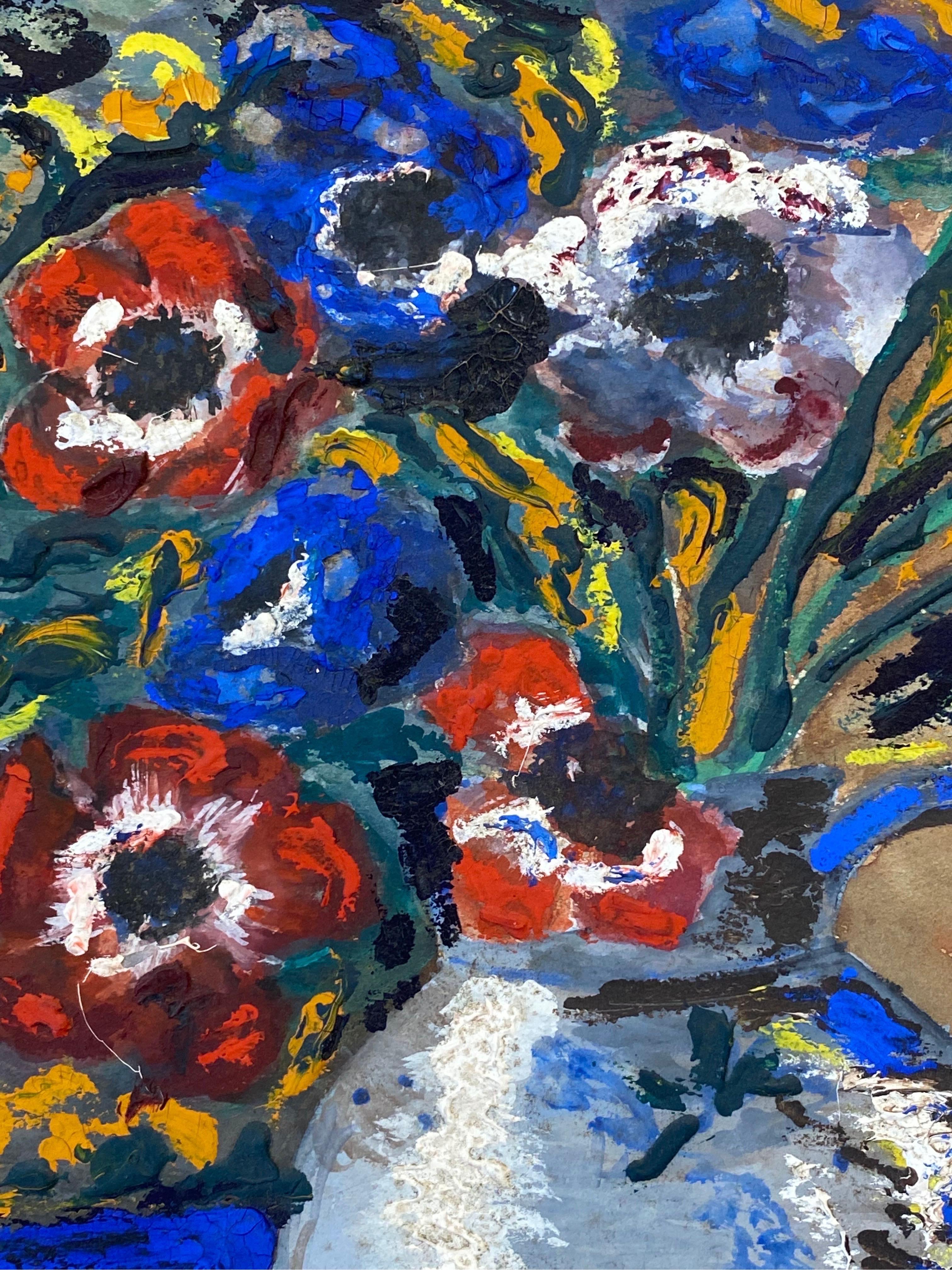 Französische Moderne/ Kubistische abstrakte Blumenmalerei, 1950er Jahre – Art von Bernard Labbe