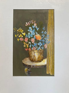 Pittura francese modernista/cubista degli anni '50 - Scena d'interni con fiori