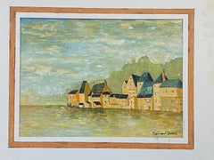 1950
s French Modernist/ Cubist Painting - French Houses Over Reservoir