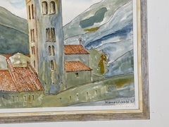 Pintura modernista/cubista francesa de los años 50 - Iglesia de la ciudad francesa
