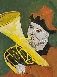 1950's French Modernist/ Cubist Painting - Man Playing Tuba 