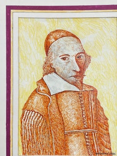 Peinture moderniste et cubiste française des années 1950 - Portrait orange Charles Labbe