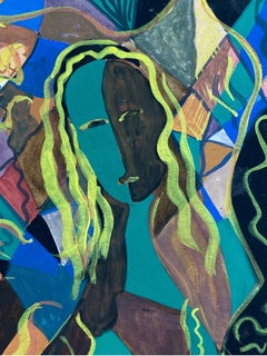 Ritratto di pittura cubista e modernista francese degli anni '50