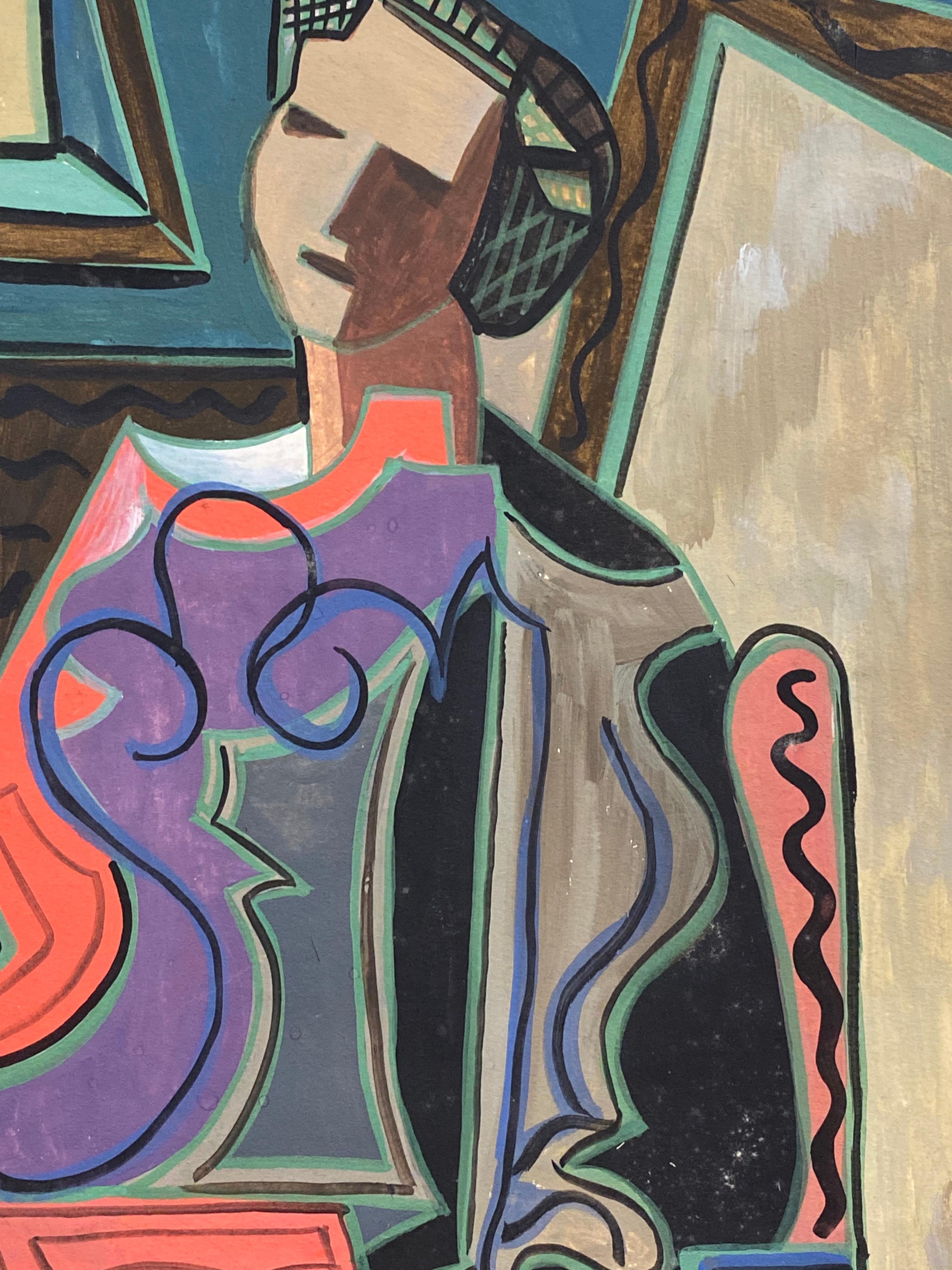 Cubist Portrait
by Bernard Labbe (French mid 20th century)
original watercolour/ gouache painting on paper board, unframed
size: 12.5 x 9.5 inches
condition: very good and ready to be enjoyed. 

provenance: the artists atelier/ studio, France