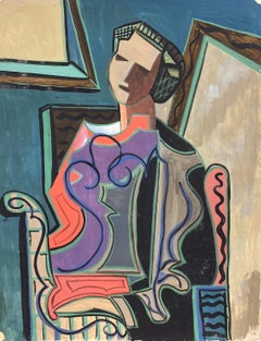 1950's French Modernist/ Cubist Painting Portrait