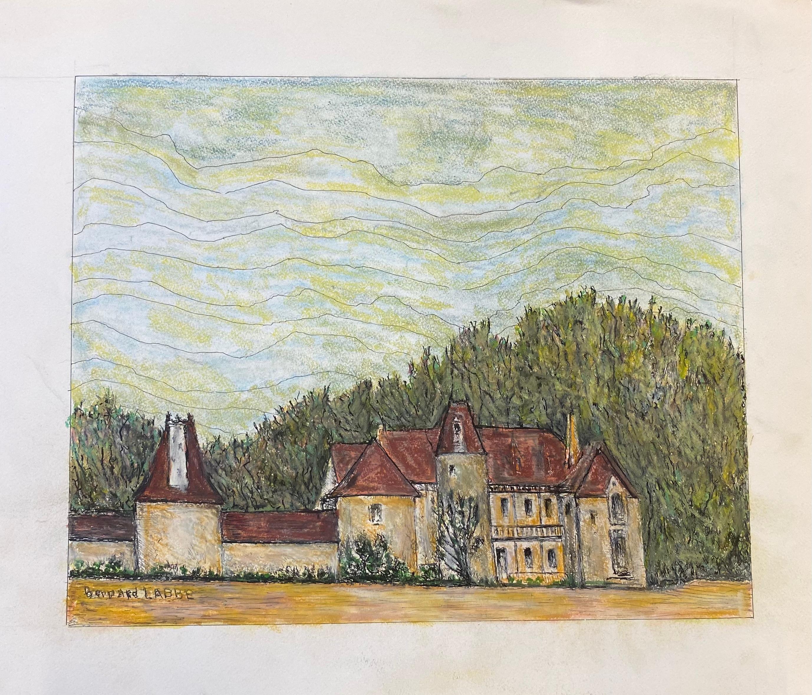 1950's French Modernist/ Cubist Painting signed French Chateau  - Art by Bernard Labbe