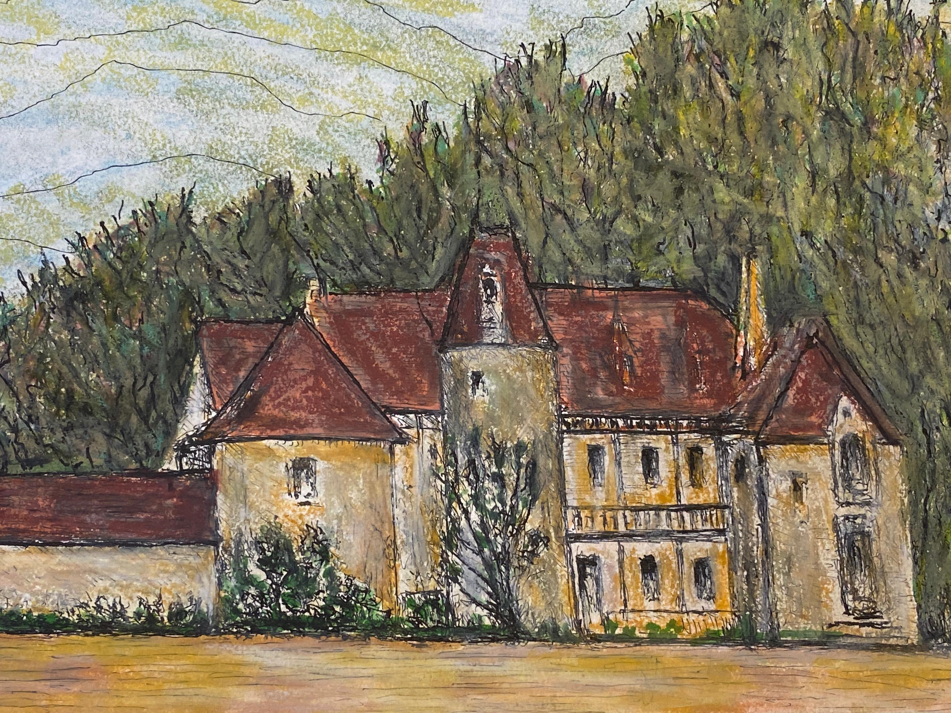 1950's Französisch Modernist / Kubist Gemälde unterzeichnet Französisch Chateau  im Angebot 1