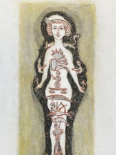 1950
s French Modernist/ Cubist Painting Signed - Greek Medieval Figure