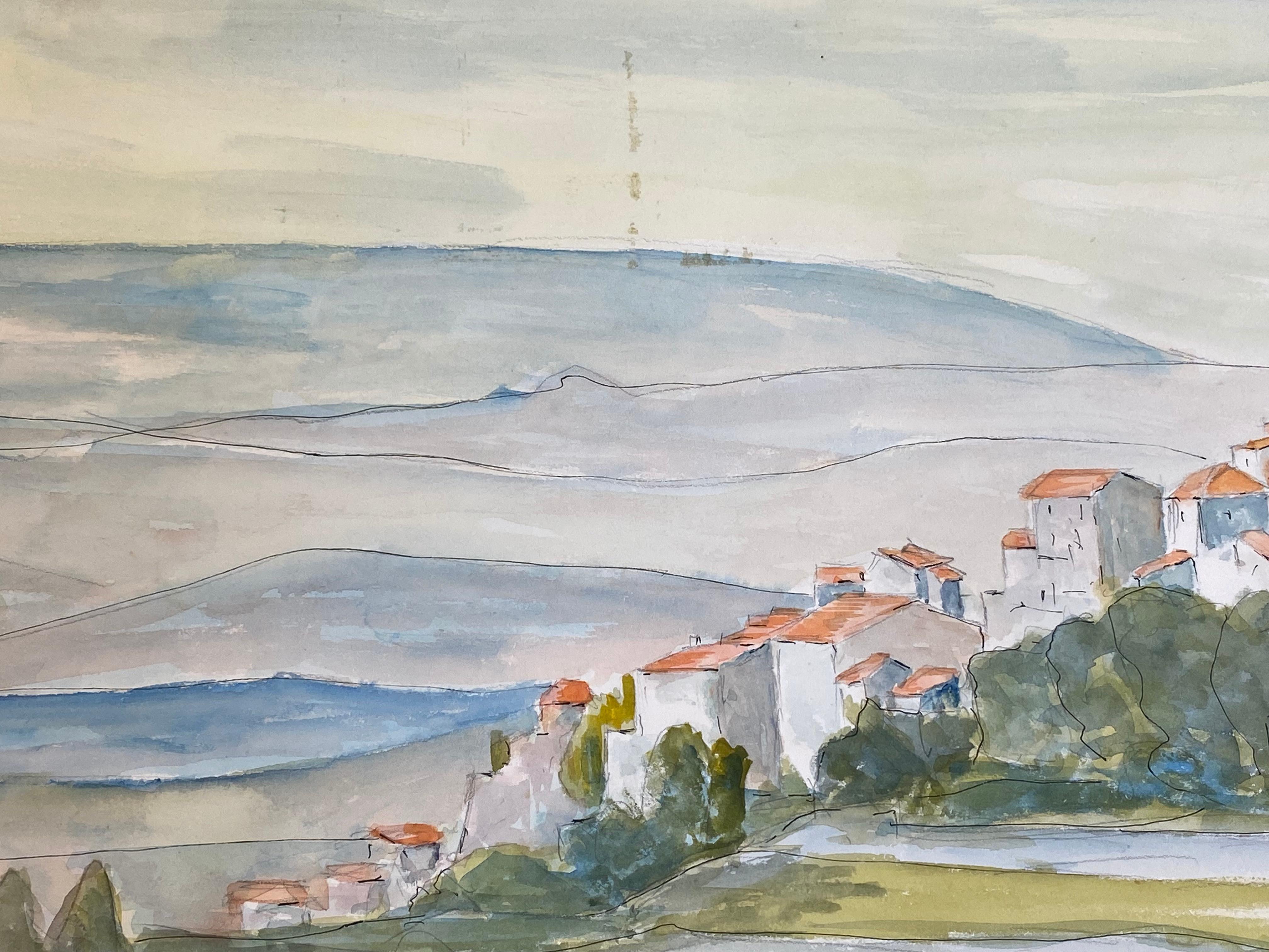 Französische Moderne/ kubistische Gemälde der 1950er Jahre – weiche französische Landschaft im Angebot 1