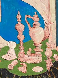 Pintura modernista/cubista francesa de los años 50 - Escena interior chiflada