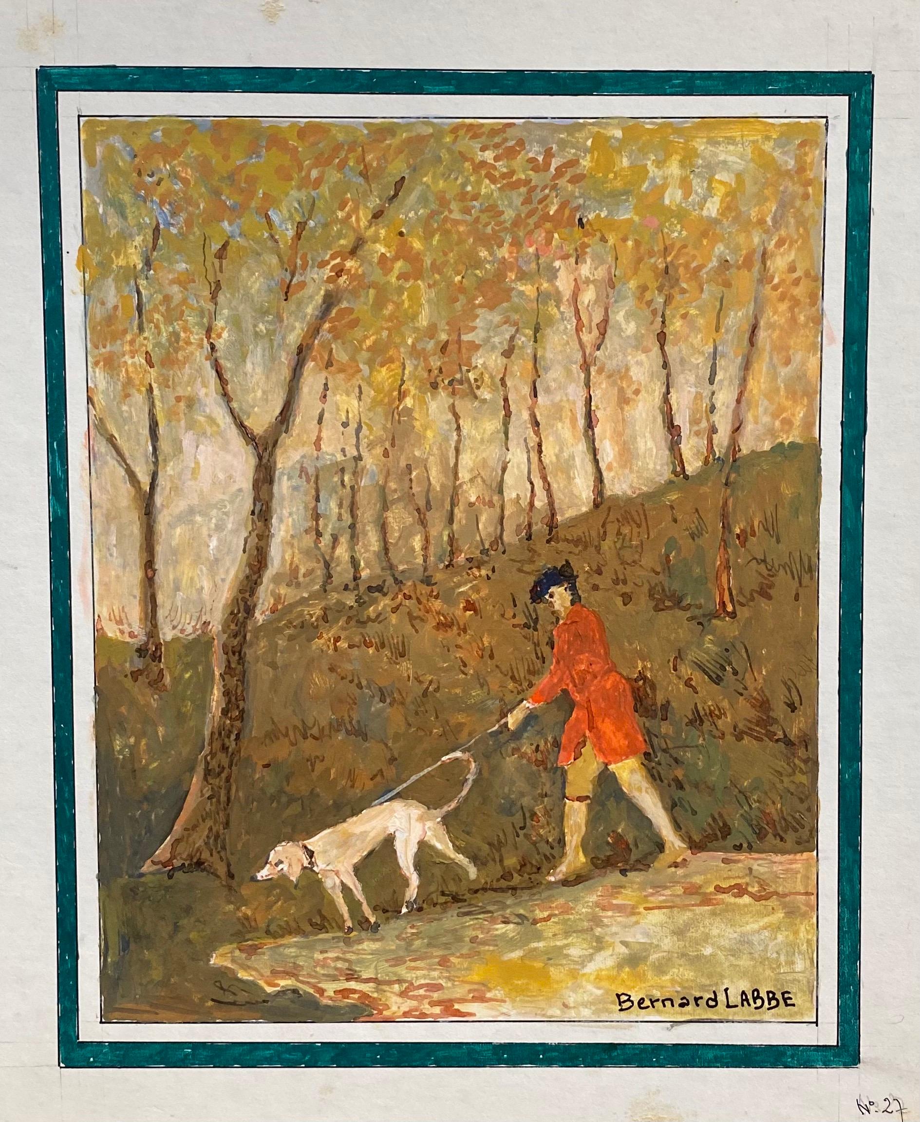 1950's French Modernist Painting Huntsman with Hound in Landscape - Art by Bernard Labbe