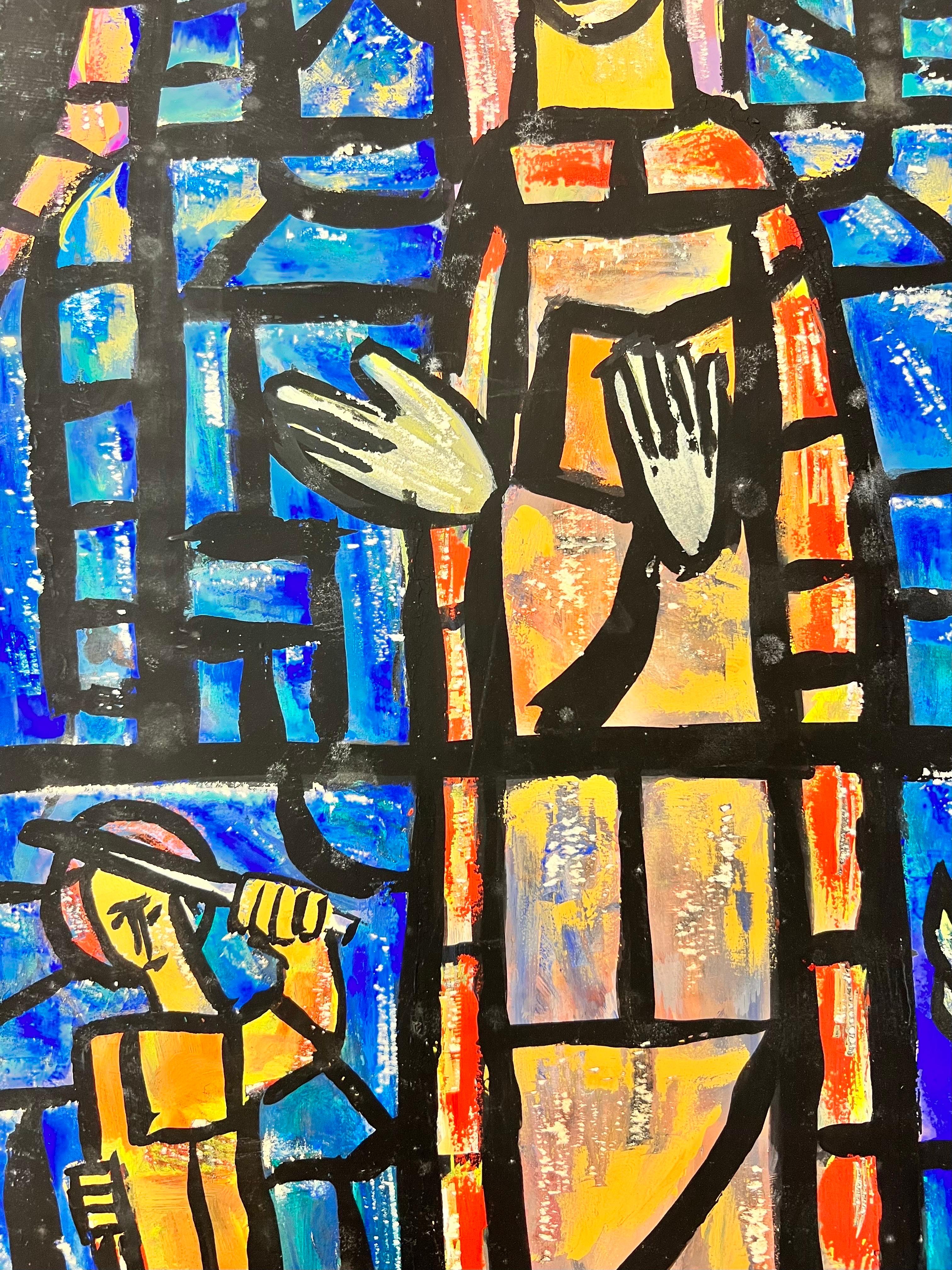 Modernistische/kubistische Malerei der 1950er Jahre - Abstraktes Church's Stained Glass Window 1