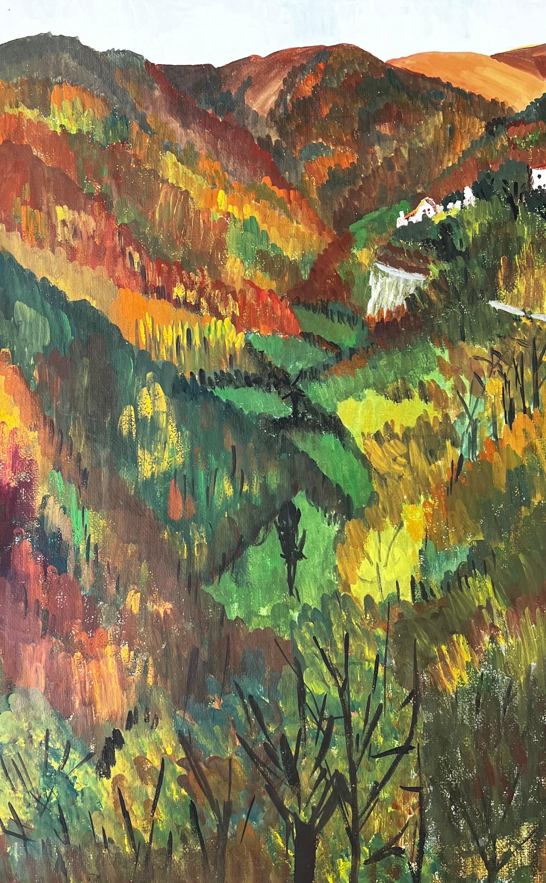 Pintura modernista/cubista de los años 50 - Paisaje arbóreo otoñal - Painting de Bernard Labbe