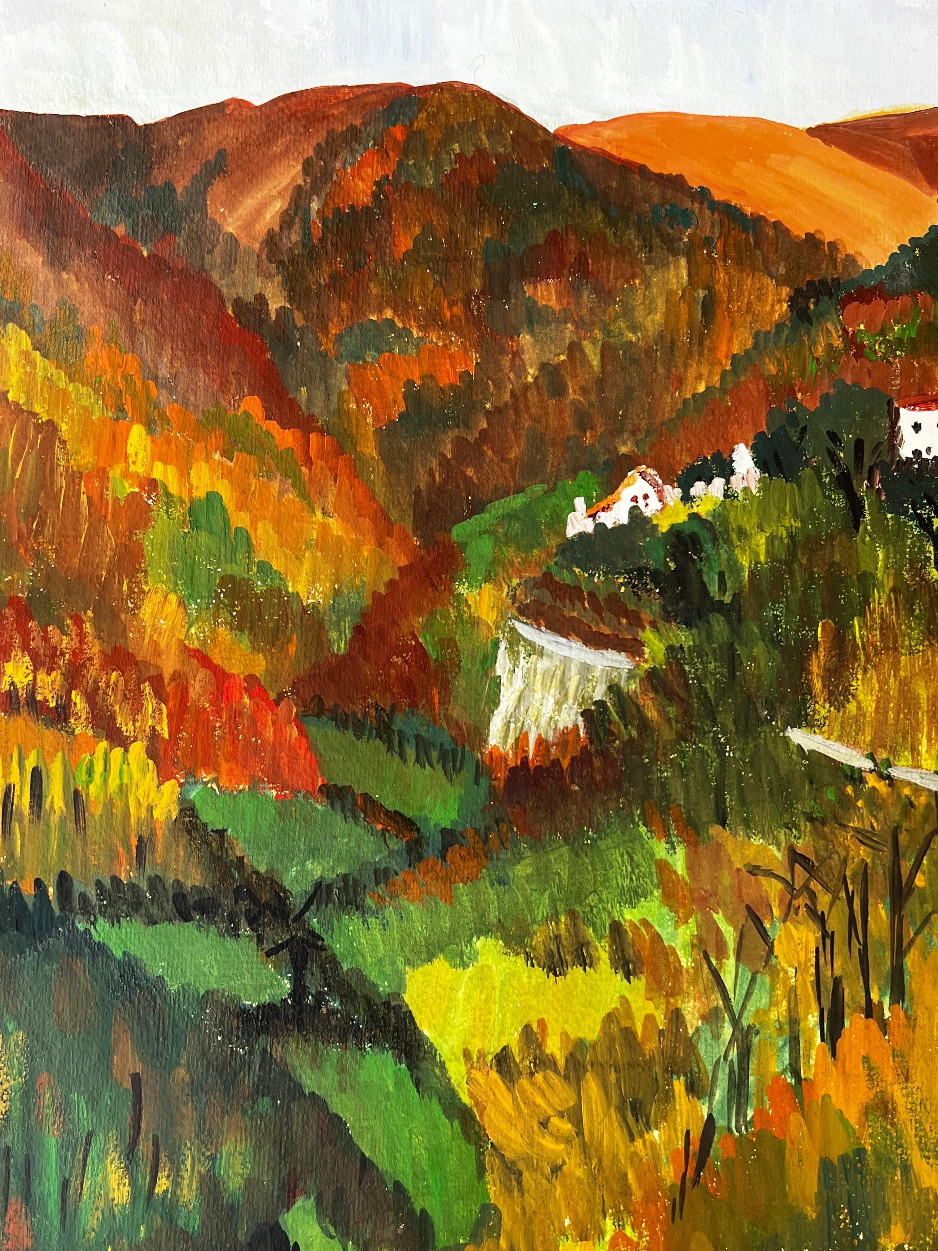 Pintura modernista/cubista de los años 50 - Paisaje arbóreo otoñal en venta 1