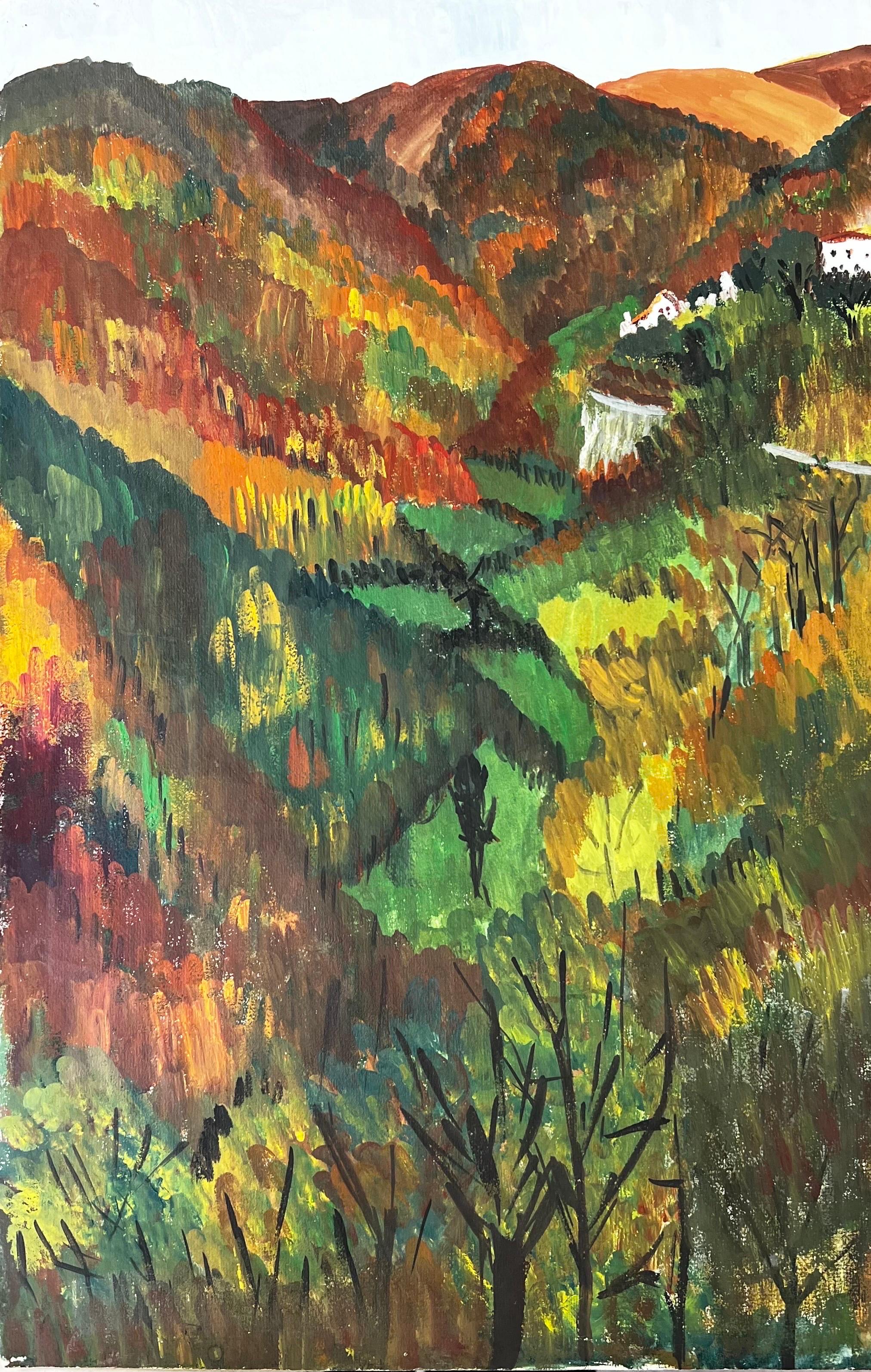 Bernard Labbe Landscape Painting - 1950's Modernist/ Cubist Painting - Autumn Tree Landscape