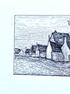 1950's Modernist/ Cubist Painting - Black and White Winter Landscape