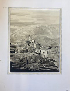 1950's Modernist/ Cubist Painting - Black & White French Landscape