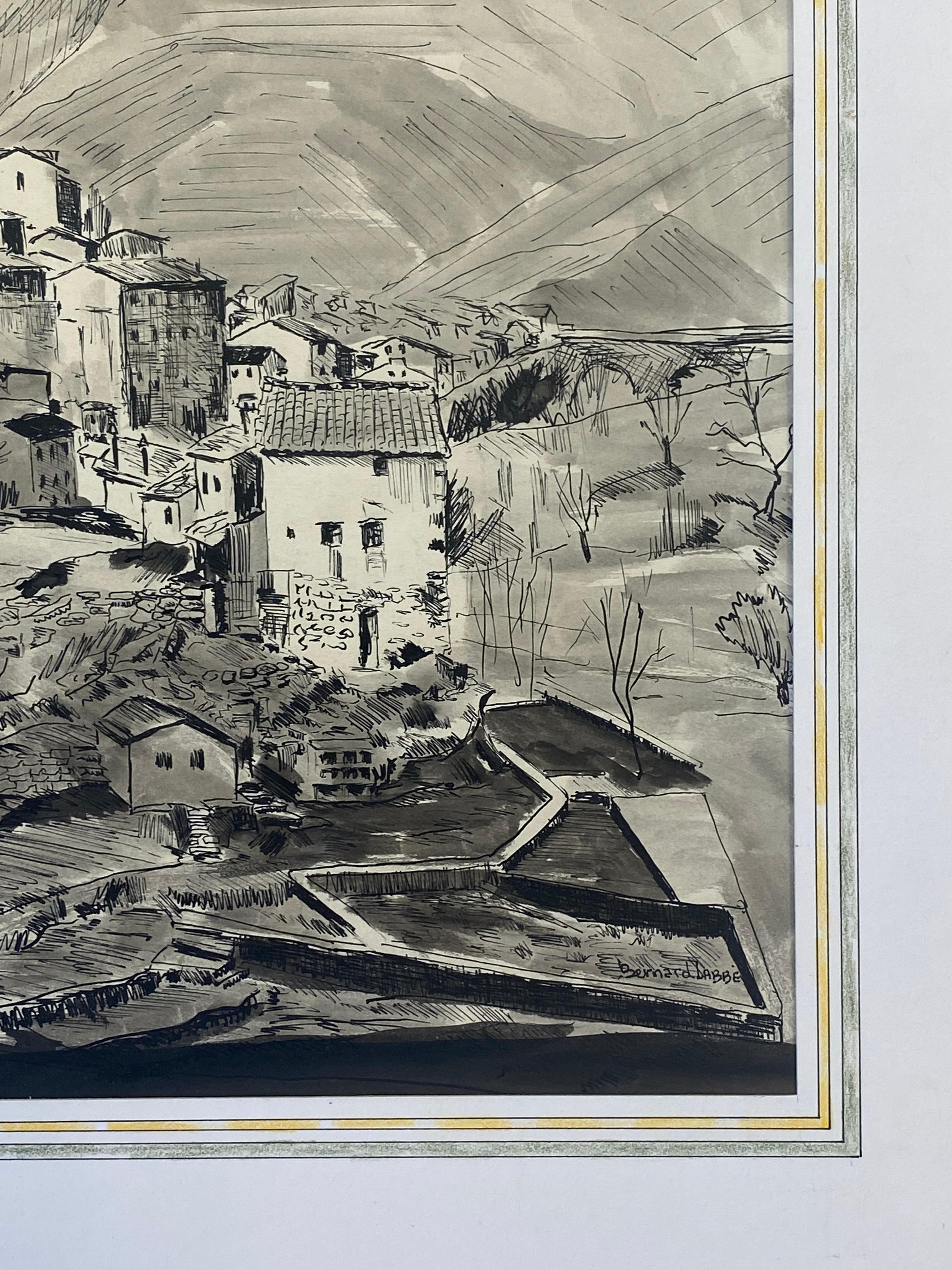 Modernistische/ kubistische Gemälde der 1950er Jahre - Schwarz-Weiß-Französische Landschaft im Angebot 2