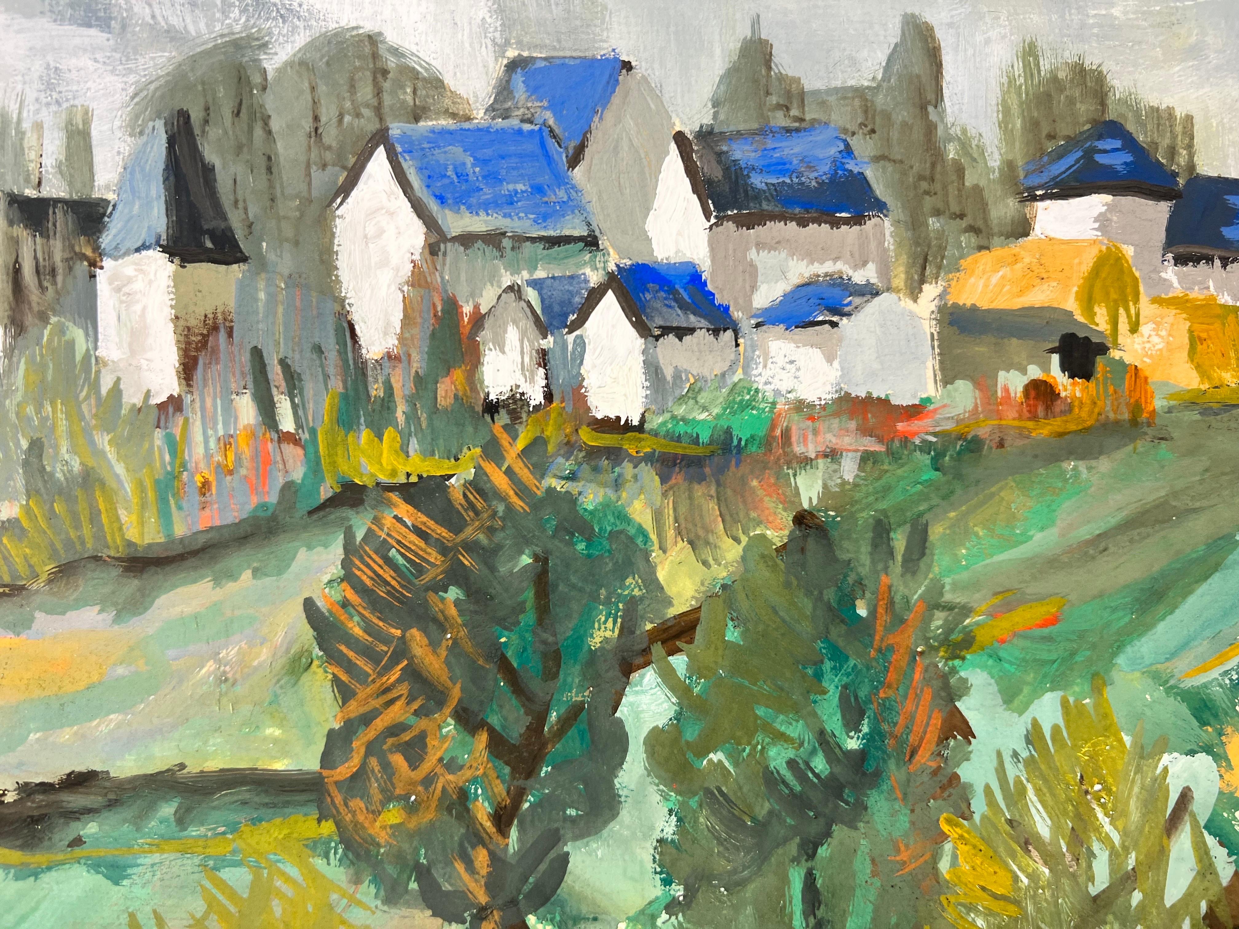 1950's Modernist/ Cubist Painting - Blue Roof Landscape 1