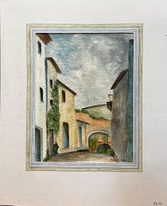Modernistisches/ kubistisches Gemälde der 1950er Jahre – französische Landschaft in Blau und Grün